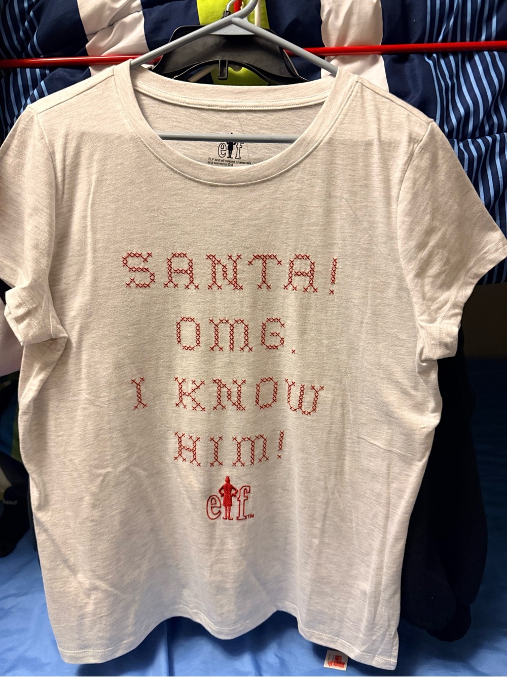 Maurices White Short-Sleeve Tee with Red Holiday Cross-Stitch Graphic